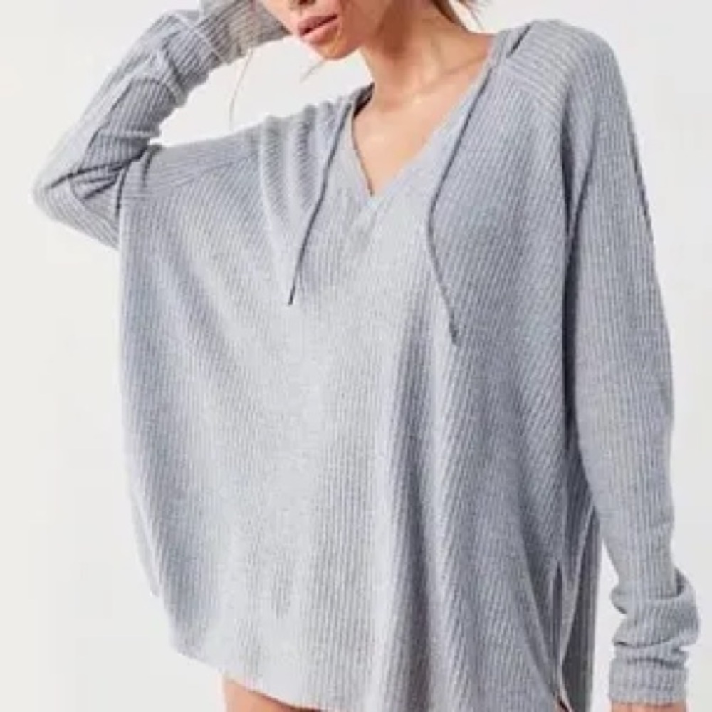 URBAN OUTFITTERS- out from under grey relaxed fit hoodie, soft waffle texture
